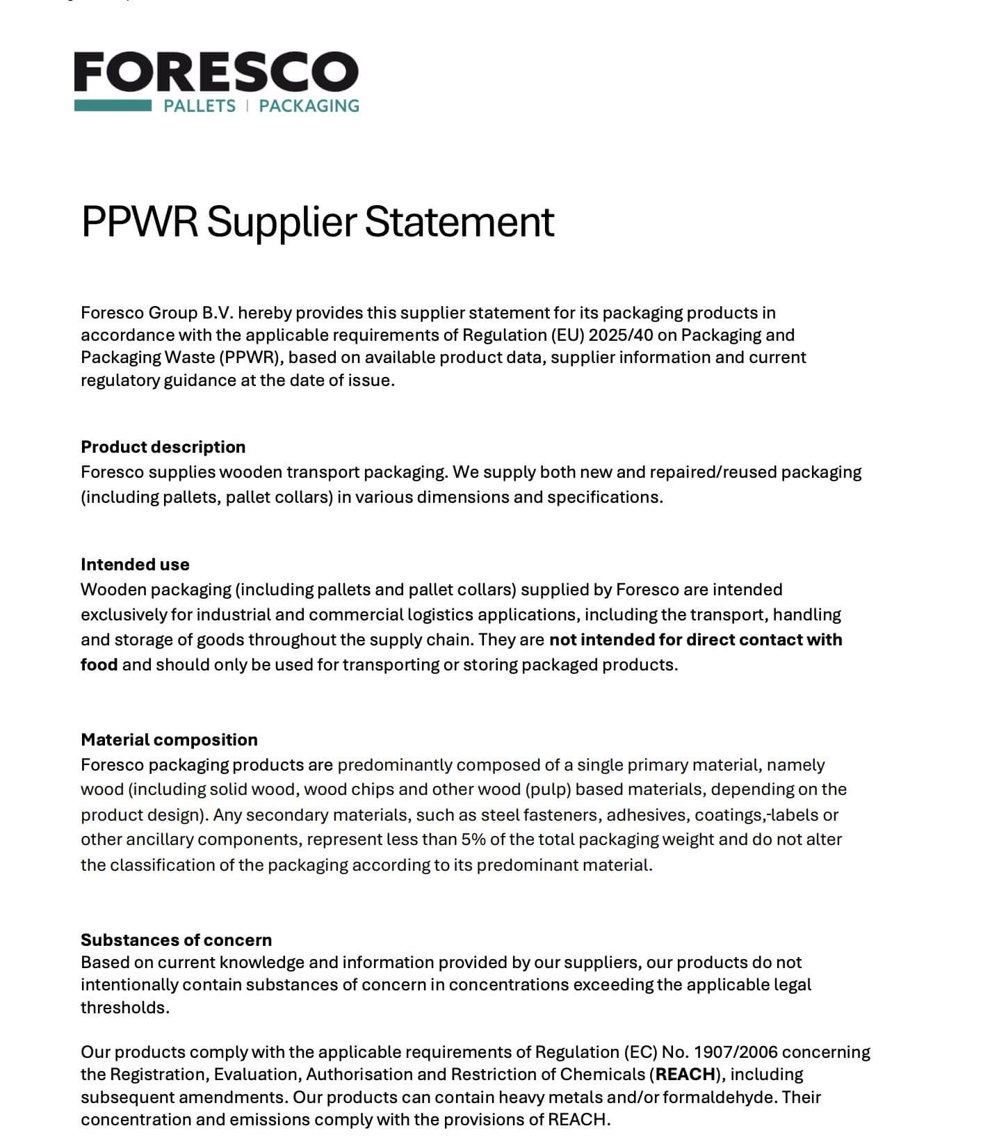 ppwr supplier statement afbeelding